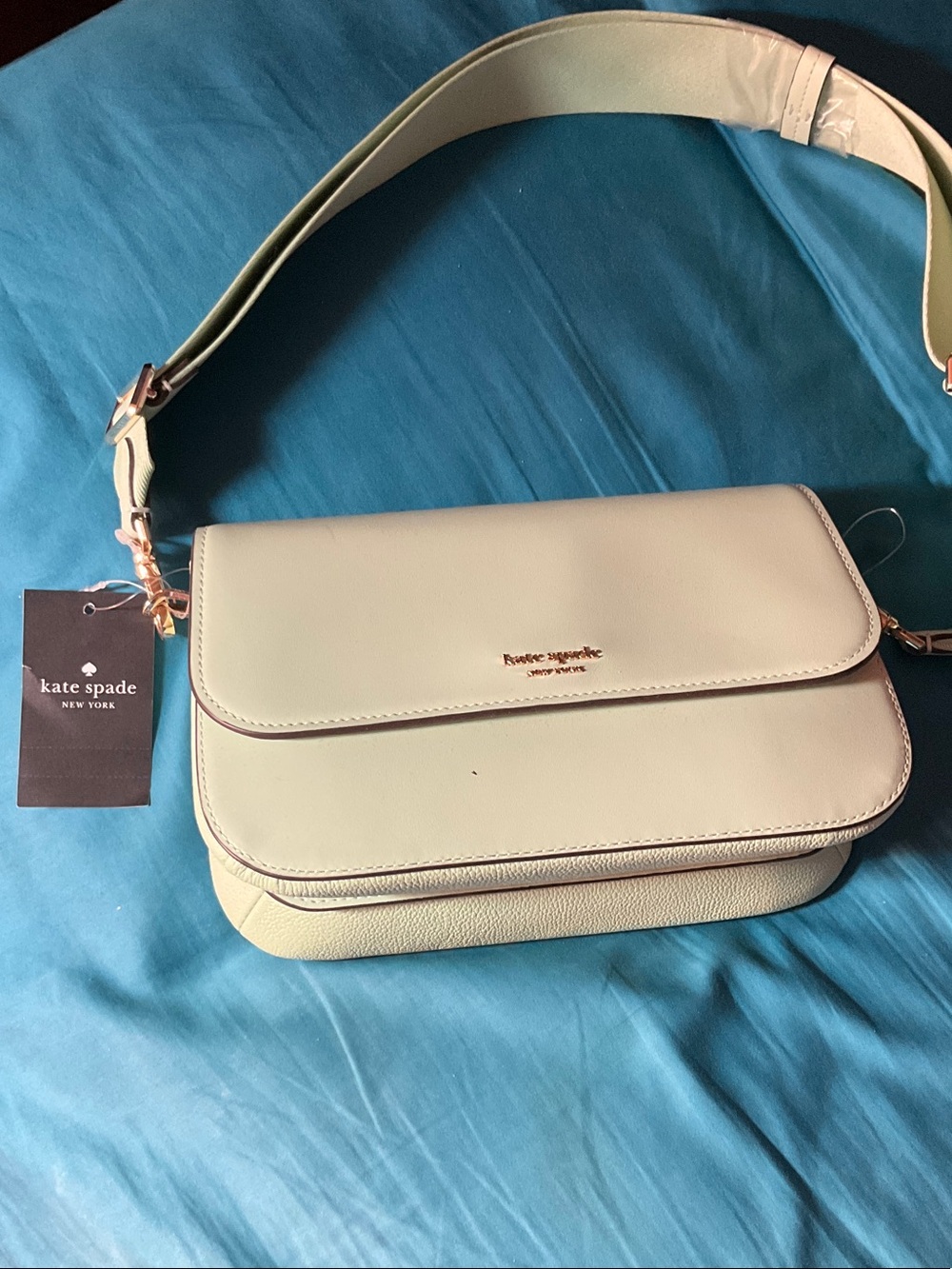 kate spade pistachio leather crossbody with rose-gold hardware